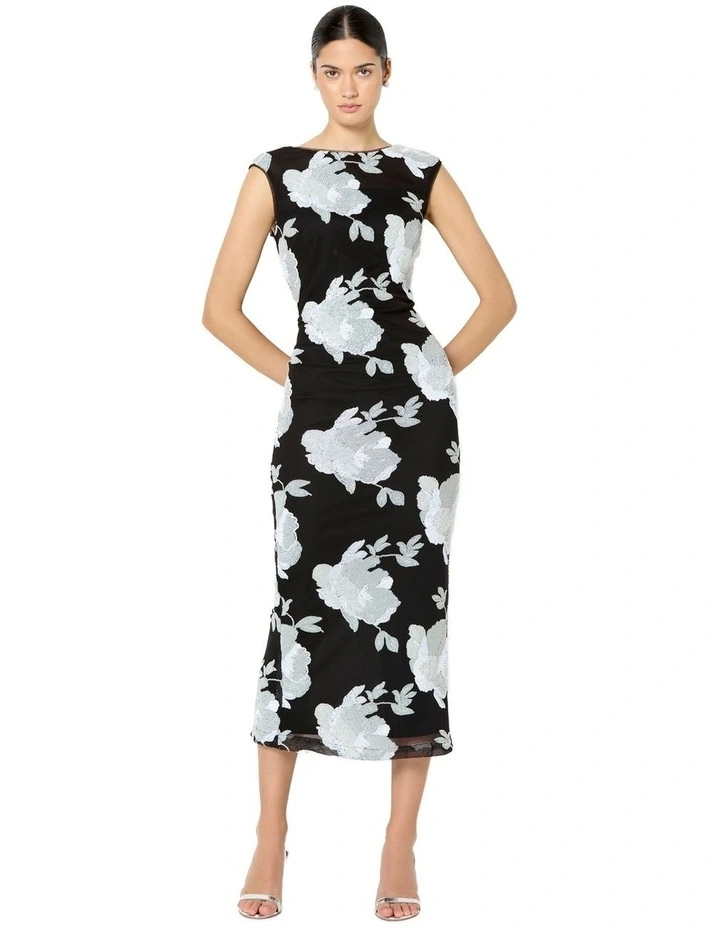 Marcela Floral Sequin Dress in Black image 3