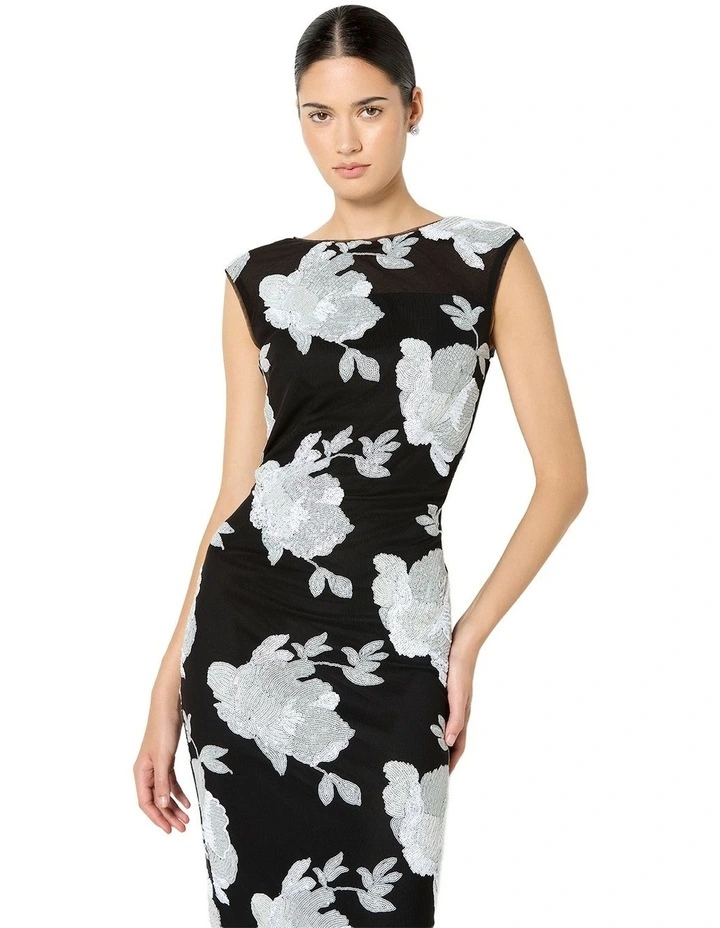 Marcela Floral Sequin Dress in Black image 4