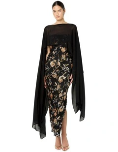 Angeline Chiffon Overlay Wrap in Black