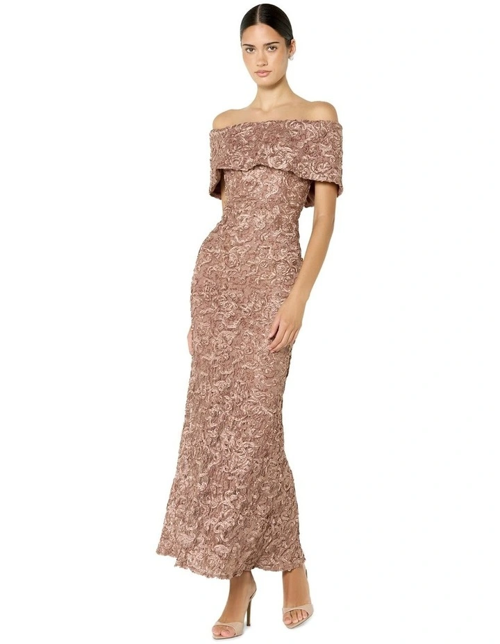 Emerson Lace Off the Shoulder Gown in Mocha image 2