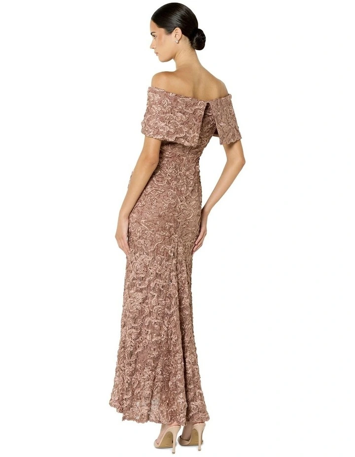 Emerson Lace Off the Shoulder Gown in Mocha image 3