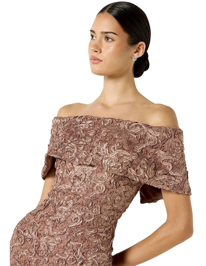 Emerson Lace Off the Shoulder Gown in Mocha image 4