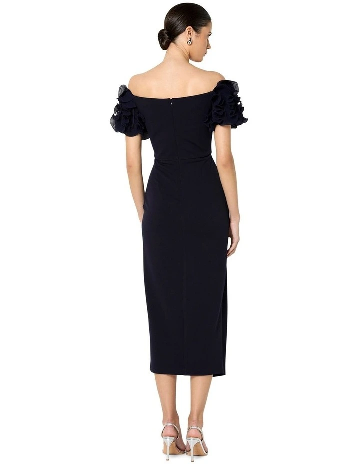 Frida Ruffle Detail Cocktail Dress in Blue image 3