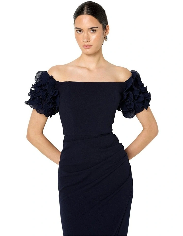 Frida Ruffle Detail Cocktail Dress in Blue image 4