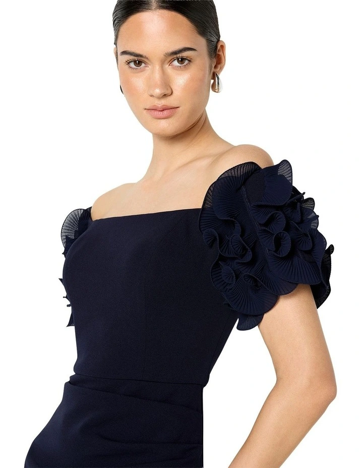 Frida Ruffle Detail Cocktail Dress in Blue image 5