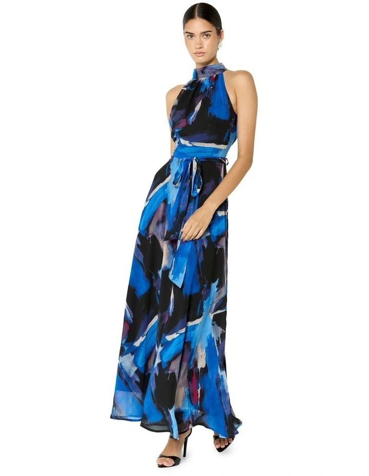 Gisele Printed Halter Maxi Dress in Blue image 2