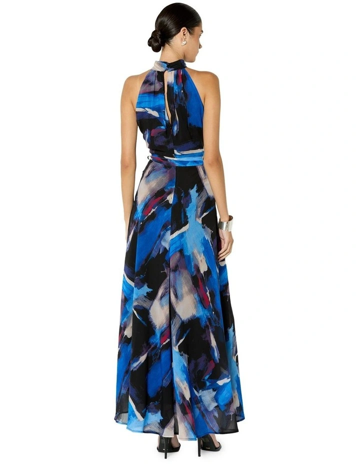 Gisele Printed Halter Maxi Dress in Blue image 2