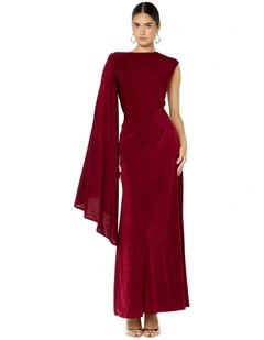 Marnie Cape Sleeve Gown in Red
