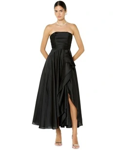 Lila Organza Strapless Gown in Black