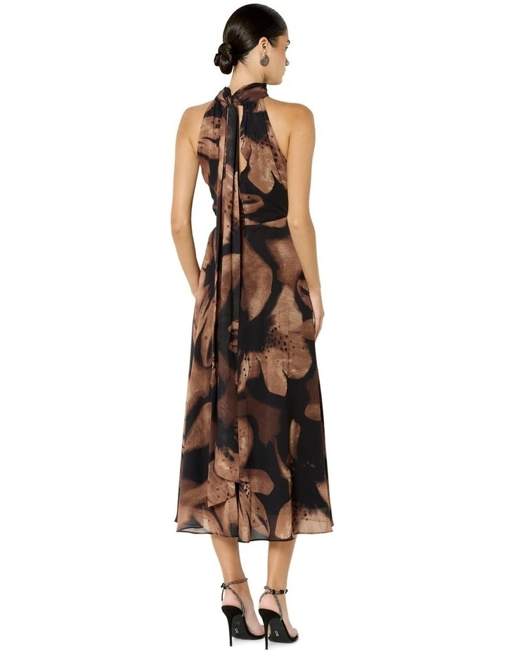 Charlotte Printed Halter Dress in Black and Cinnamon Floral Print image 2