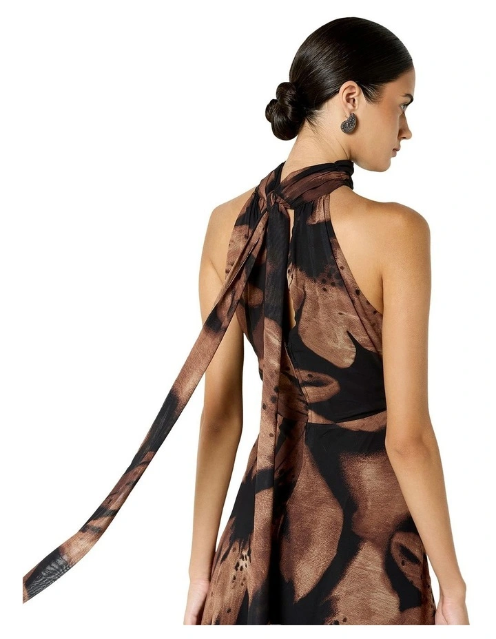 Charlotte Printed Halter Dress in Black and Cinnamon Floral Print image 5