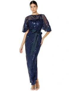 Alaine Embroidered Gown in Navy