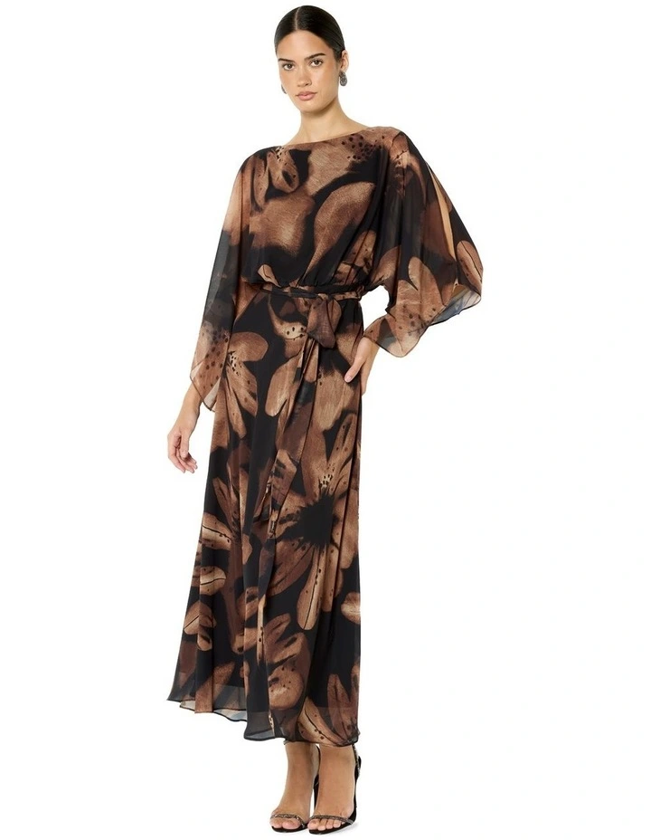 Charlize Gown in Black and Mocha Floral Print image 1