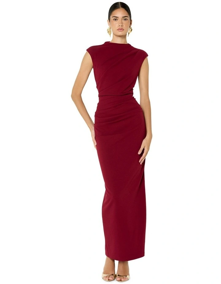 June Twist Detail Cocktail Dress in Burgundy image 1