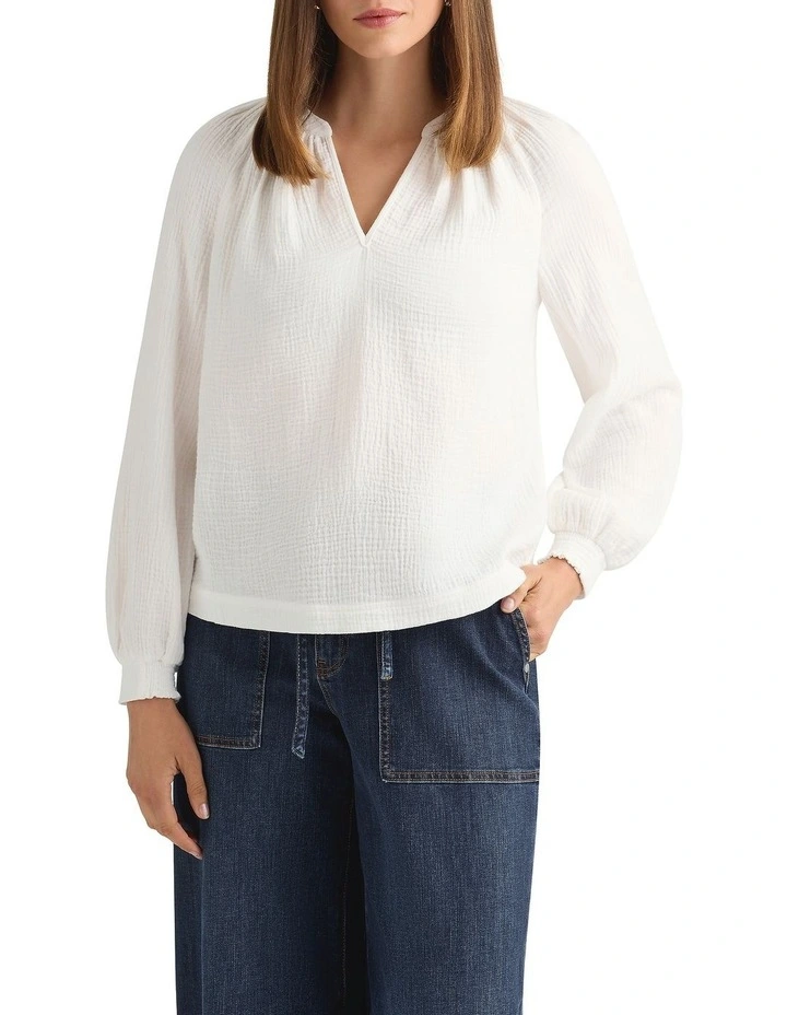 Yana Cotton Crinkle Blouse in Ivory image 2