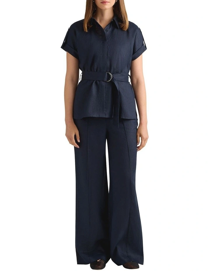 Imogen Linen Belted Shirt in Navy image 1