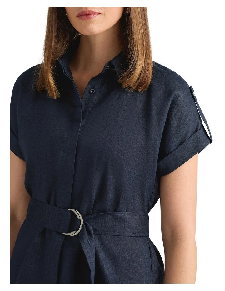 Imogen Linen Belted Shirt in Navy image 3
