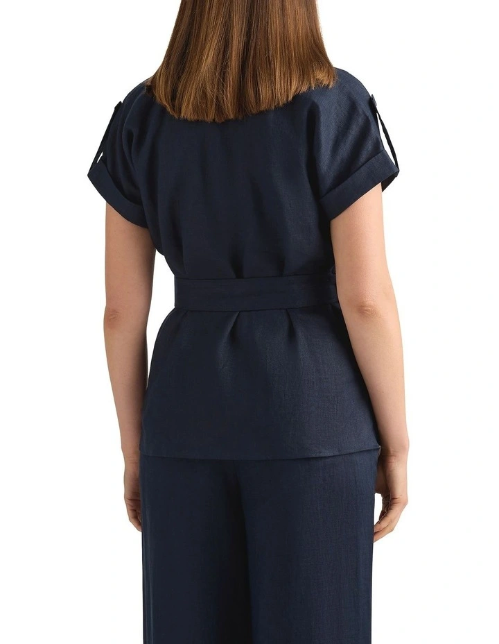 Imogen Linen Belted Shirt in Navy image 4