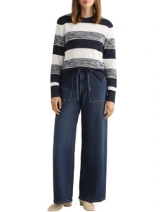 Aura Linen Blend Knit in Navy Stripe