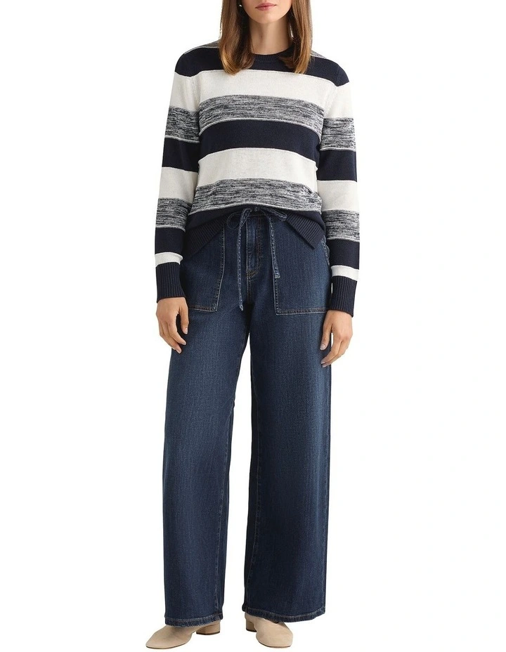 Aura Linen Blend Knit in Navy Stripe image 1