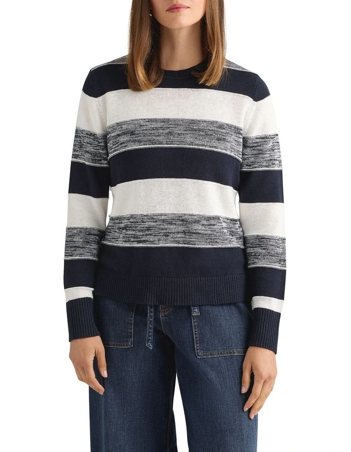 Aura Linen Blend Knit in Navy Stripe image 2