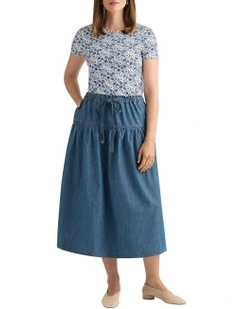 Sofia Cotton Skirt in Mid Wash