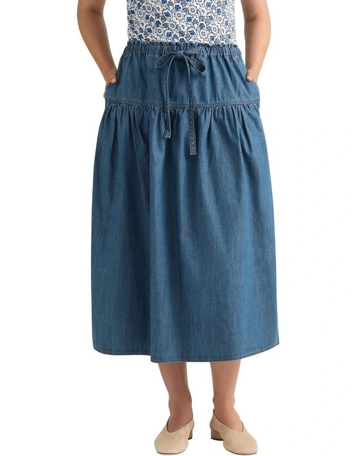 Sofia Cotton Skirt in Mid Wash image 2