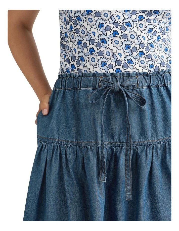 Sofia Cotton Skirt in Mid Wash image 3