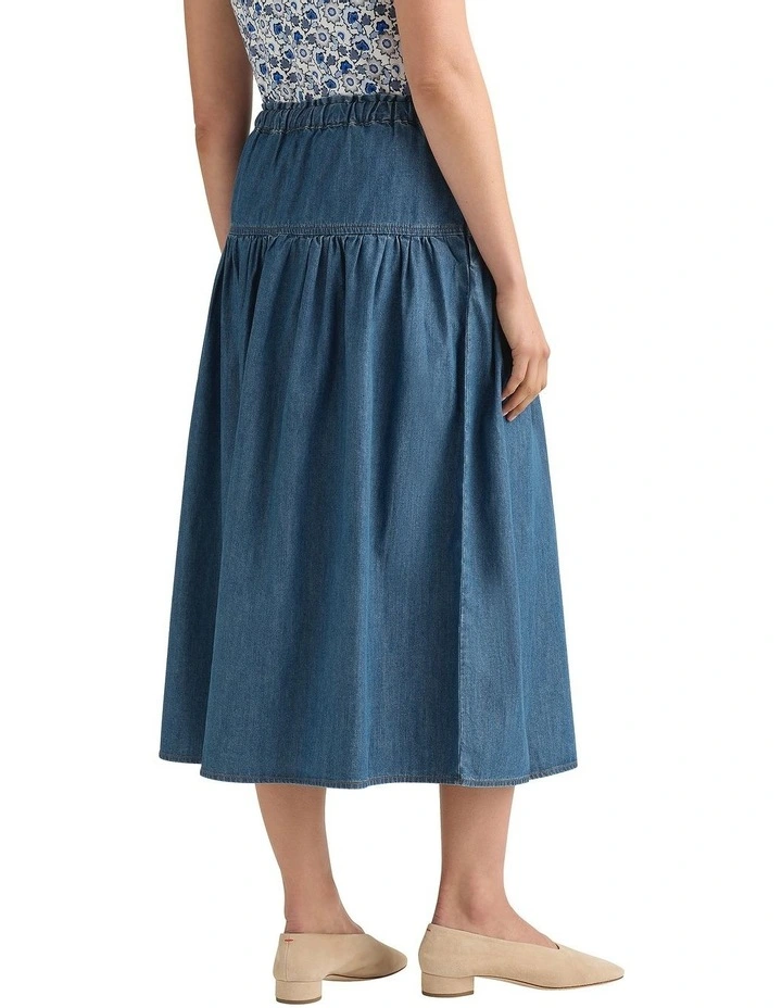 Sofia Cotton Skirt in Mid Wash image 4