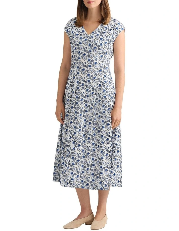 Annabelle Stretch Linen Dress in White Multi image 2
