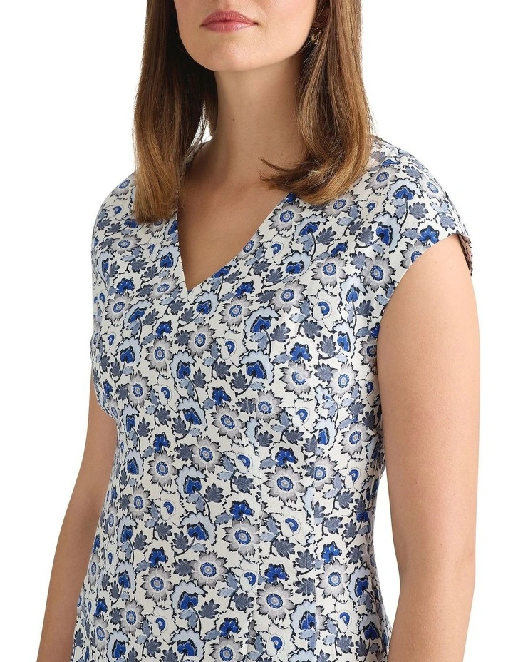 Annabelle Stretch Linen Dress in White Multi image 3