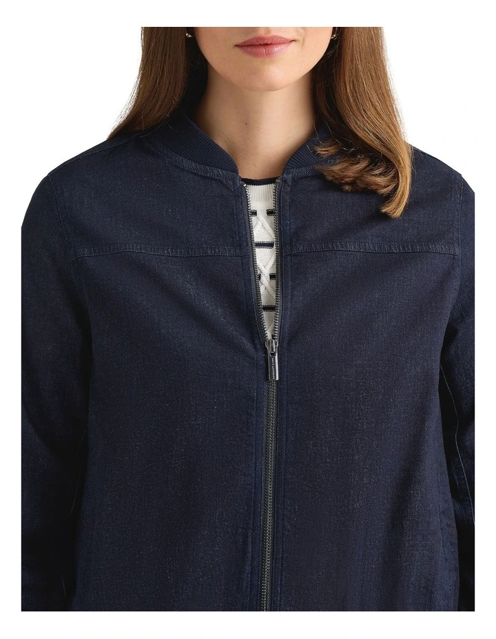 Willa Denim Bomber Jacket in Dark Indigo image 3