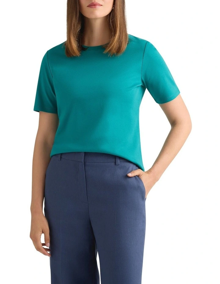 Misty Mercerised Cotton Tee in Teal image 2