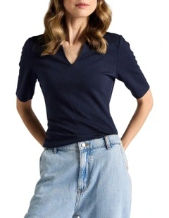 Ioni Textured Jersey Top in Navy