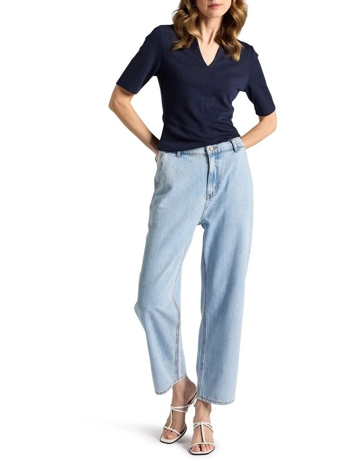 Ioni Textured Jersey Top in Navy image 2