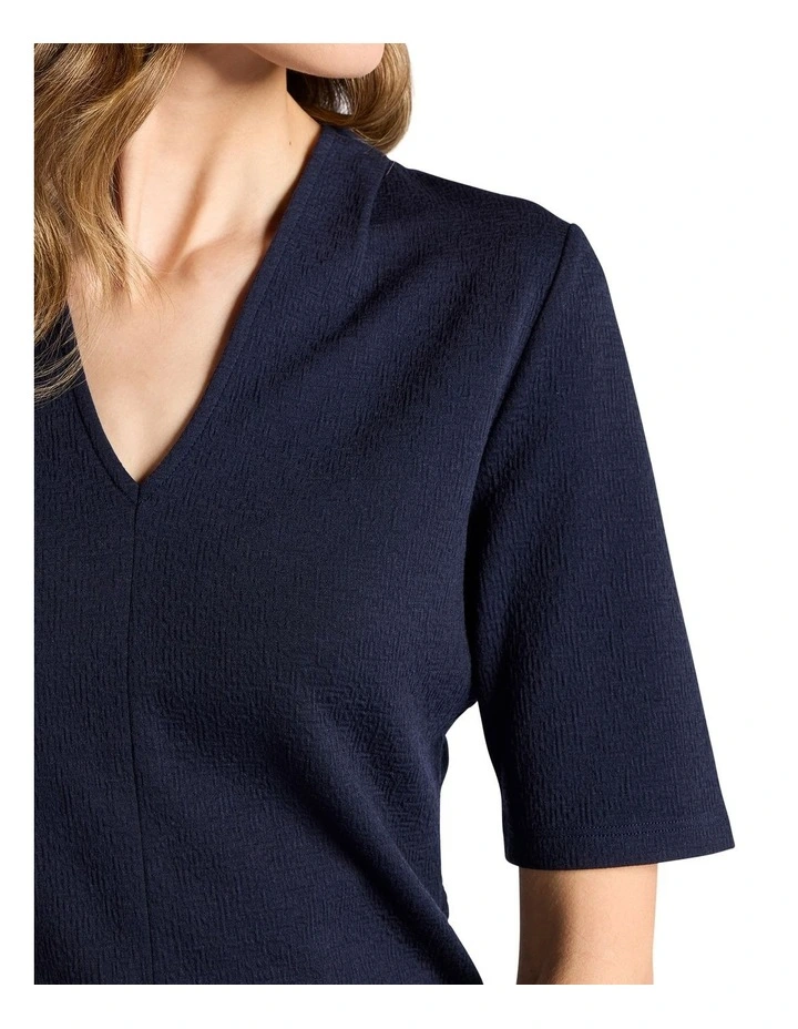 Ioni Textured Jersey Top in Navy image 3