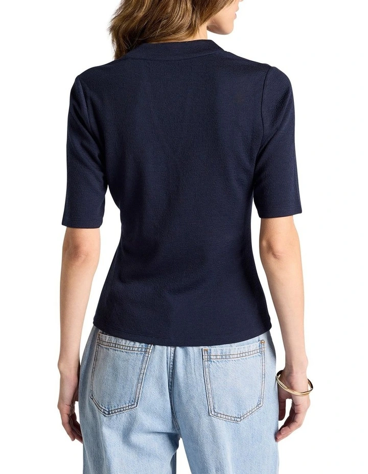 Ioni Textured Jersey Top in Navy image 4