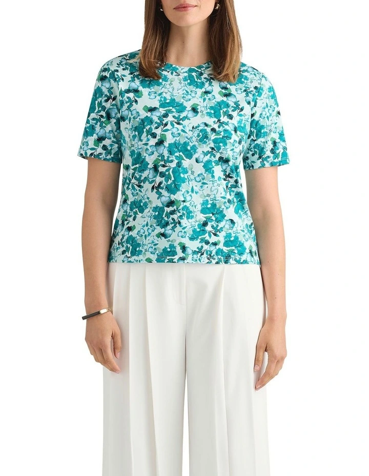 Aurinda Cotton Tee in Teal Multi image 3