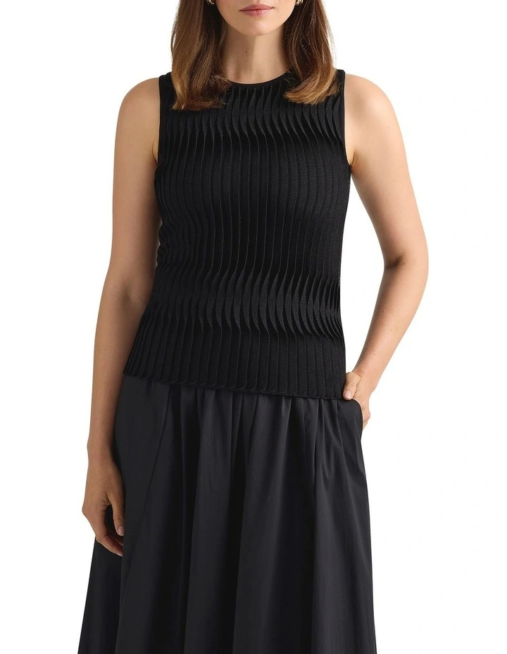Pip Pleat Front Knit Top in Black image 2