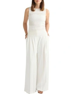 Pip Pleat Front Knit Top in Ivory