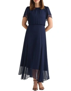 Portia Silk Dress in Navy
