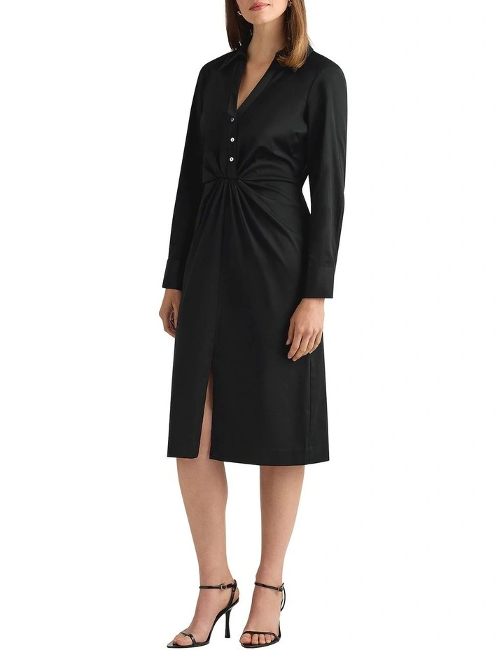 Carden Cotton Shirt Dress in Black image 2