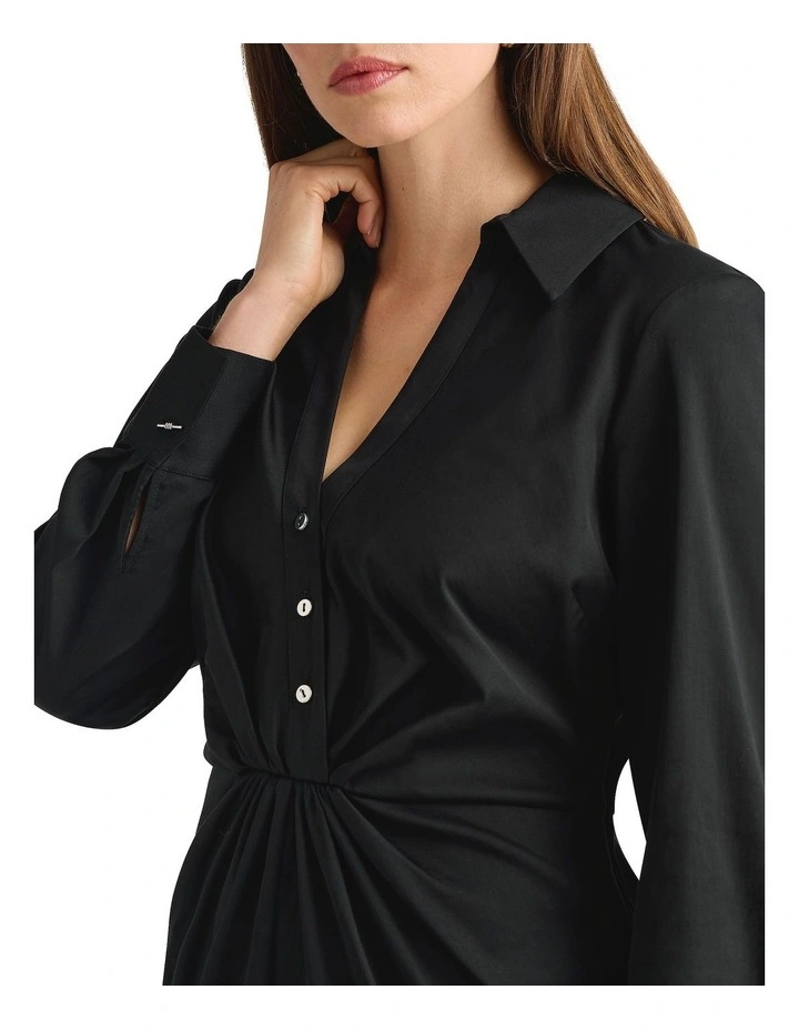 Carden Cotton Shirt Dress in Black image 3