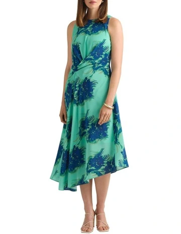 Cara Silk Dress in Seafoam Multi
