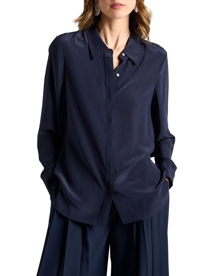 Zephyr Silk Shirt in Navy image 1