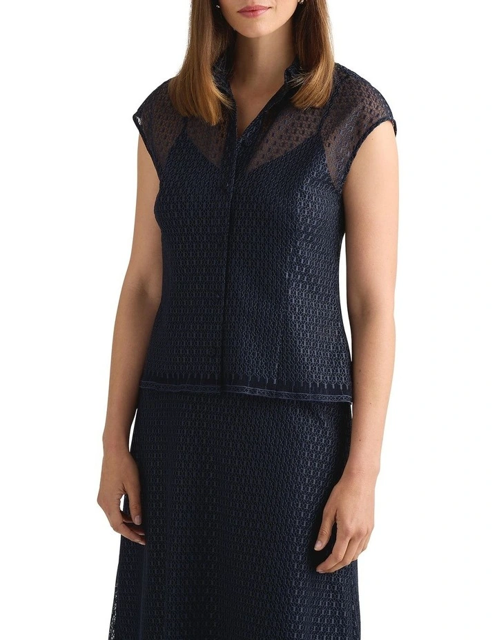 Rosette Lace Top in Navy image 2