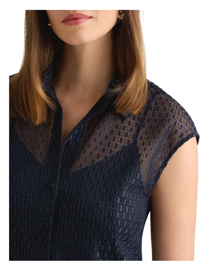 Rosette Lace Top in Navy image 3
