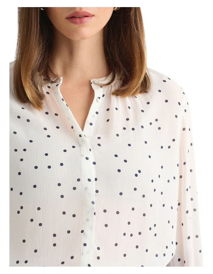 Adriana Viscose Blouse in Ivory/Navy image 3