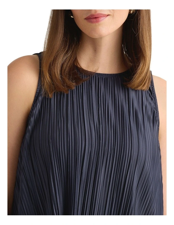Tauri Pleat Jersey Top in Navy image 3