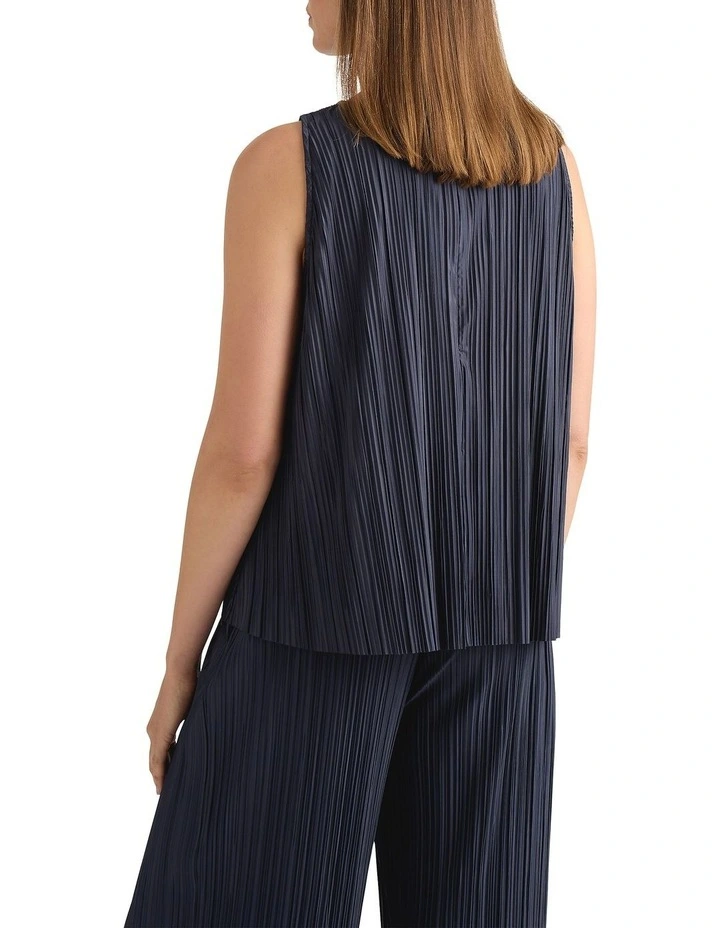 Tauri Pleat Jersey Top in Navy image 4